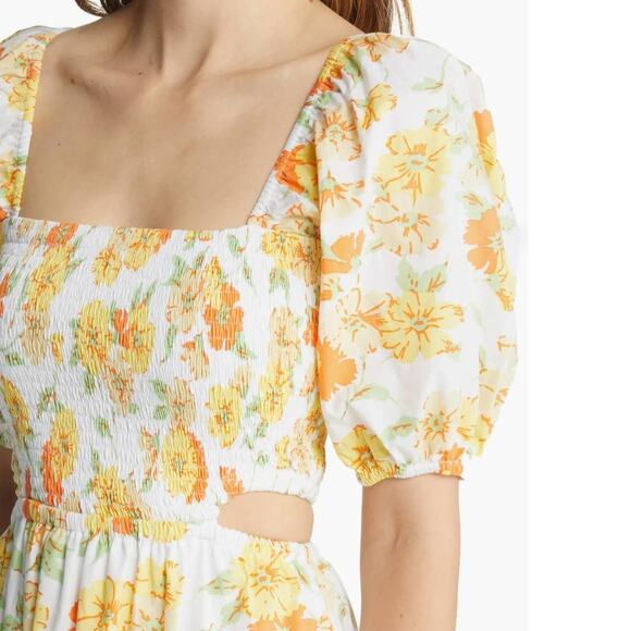 NWT Faithfull the Brand Loucetta Floral Print Midi Dress Sz. 12 White Yellow - Picture 7 of 15